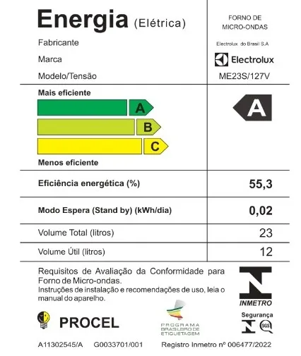 Micro-ondas Electrolux 23L cor Inox Efficient com Descongelamento Assistido (ME23S)