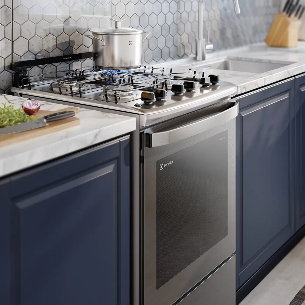Fogão 4 bocas Electrolux Cinza Experience com Mesa Inox, Timer e Tripla Chama (FE4TC)