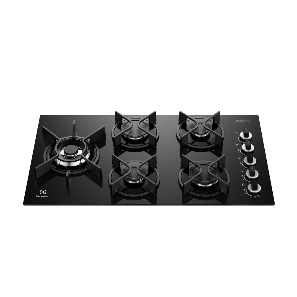 Cooktop 5 Bocas a Gás Electrolux Mesa Vidro Expert ChamaPrecisa e Grade Ferro Fundido (KE5GW)