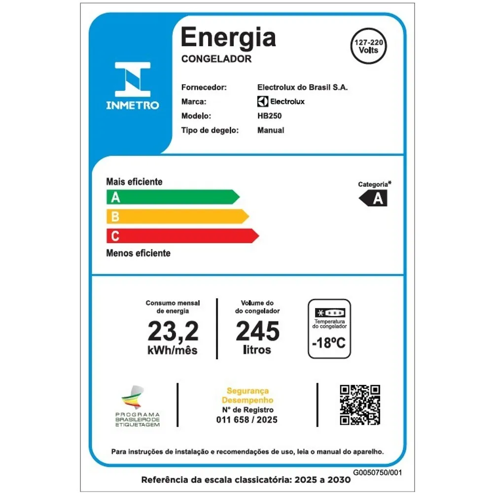 Freezer Horizontal Electrolux 245L Inverter Bivolt Uma Porta Branco (HB250)