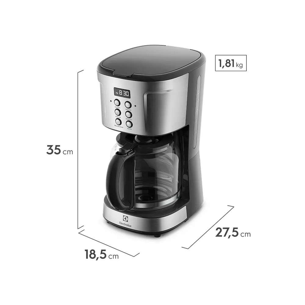 Cafeteira Elétrica Electrolux Digital 38 Xícaras Experience Programável com Timer Cor Inox (ECM30)