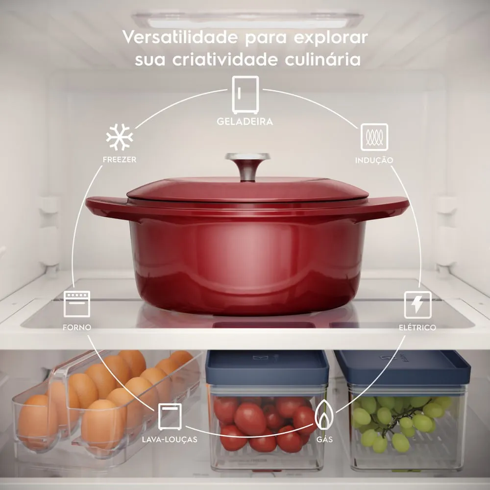 Panela de Ferro Fundido Esmaltado Caçarola Electrolux Expert 24cm Vermelha