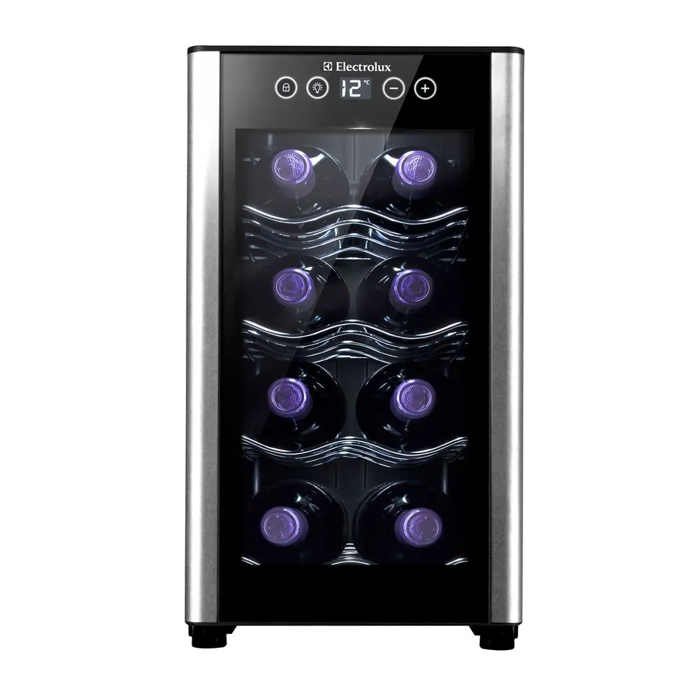 Adega de Vinho Climatizada Electrolux 8 garrafas Uma Porta Acabamento em Alumínio (ACB08)